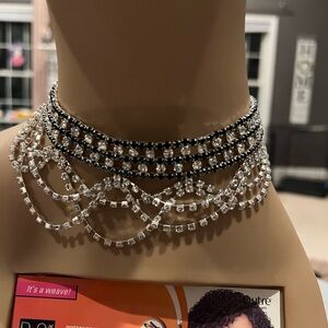 Forever 21 Multi-Row Black & Silver Crystal Choker Necklace NWT